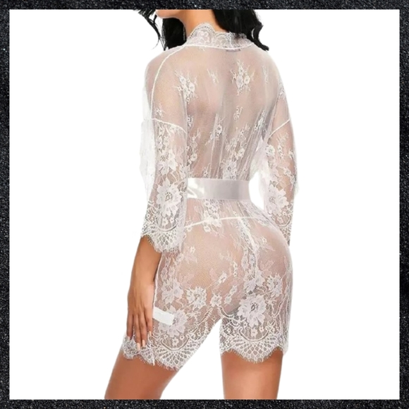 White Sheer Floral Lace Robe - Picture 3 of 8